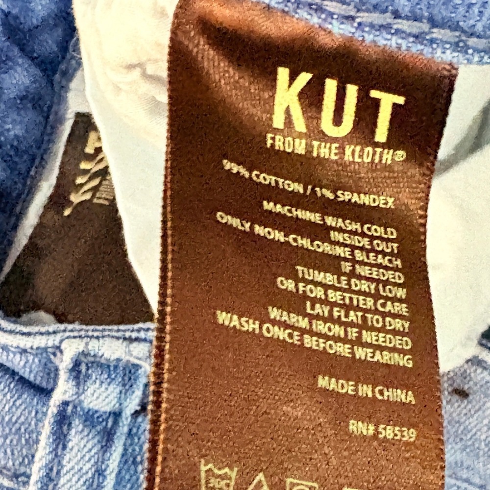 KUT from the Kloth Crop Straight Leg Jeans Blue Medium Wash Raw Hem Womens 6 - Picture 8 of 10